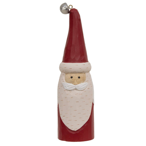 Carved Wood Jingle Bell Santa - 9"H