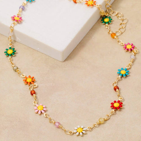 Colorful Flower Station Necklace