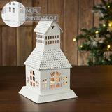Metal Village House Tealight Holder Distressed White 9.5"