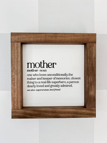 Mother Definition Wall Art | Mother's Day Gifts: 7x7" / White / Dark Walnut