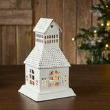 Metal Village House Tealight Holder Distressed White 9.5"