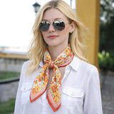 Vintage Botanical Floral Print Square Bandana Scarf: Orange