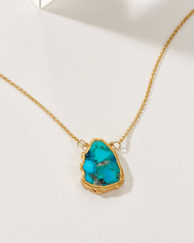 Earth, Wind and Fire Genuine Stone Necklace Gold- Turquoise