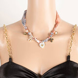 Enamel Heart and Ribbon Bow Charms Bandana Knotted Necklace
