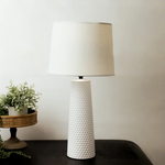 23"H TALL DIMPLED WHITE CERAMIC LAMP- PICKUP ONLY