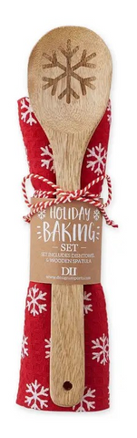 Snowflake Holiday Baking Dishtowel + Spoon Gift Set