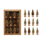 Bottle Brush Trees with Wood Base, Multi Color, Boxed Set of 12