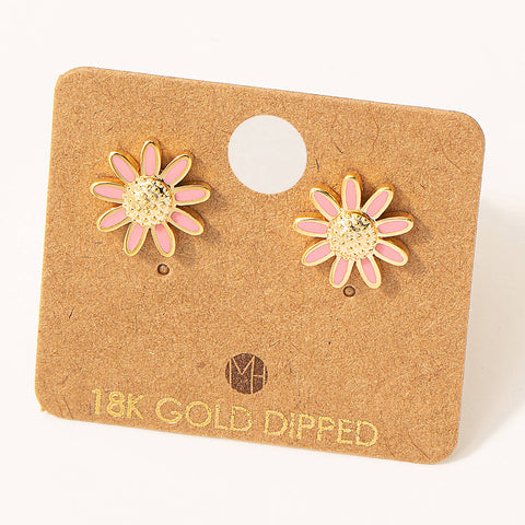Mini Daisy Flower Stud Earrings: Pink