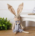 Weighted Shelf Sitter Bunny - Striped Overalls