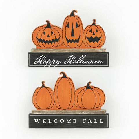 Two-Sided Pumpkin Block Sign