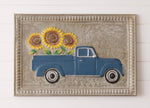 Embossed Blue Truck With Sunflowers Wall Hanging
