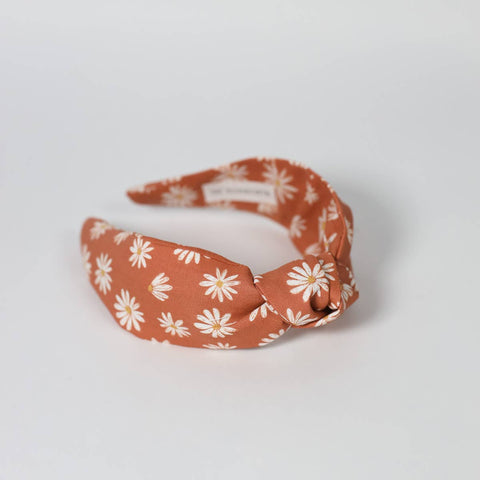 Knotted Headband for Women in Boho Orange Daisy Floral Print