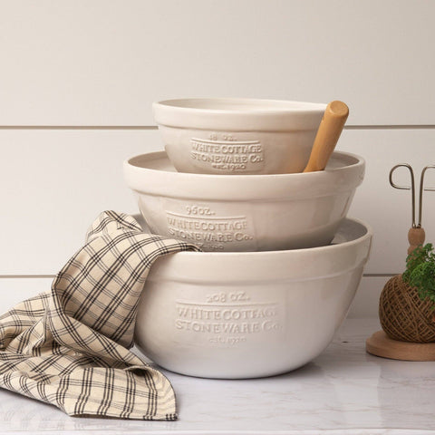 White Cottage Ceramic Mixing Bowls (SET OF 3)
