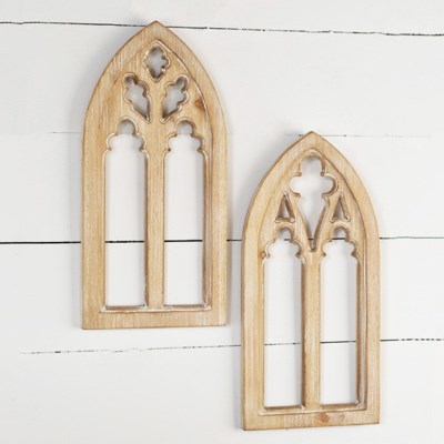 16"  WOOD CHAPEL WALL DECOR- Set of Two