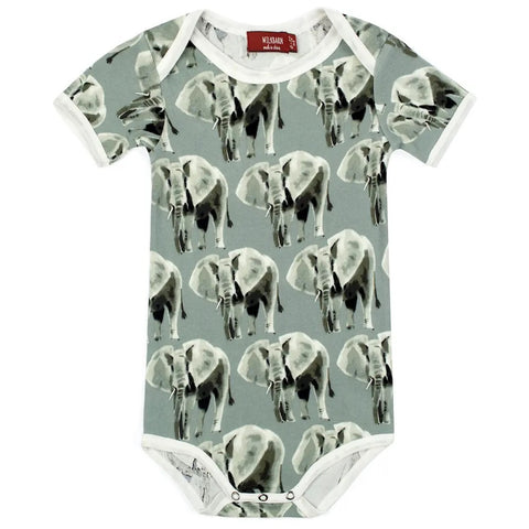 MILKBARN Grey Elephant Organic Cotton Short Sleeve One Piece